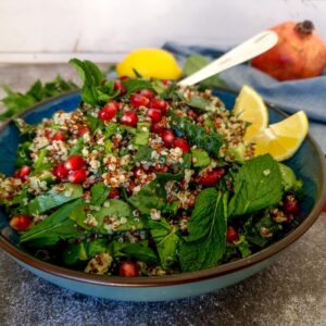 Quinoa Pomegranate Spinach Salad With Fresh Mint Dressing